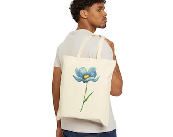 Blue Flower- Funny Reusable Cotton Canvas Tote Bag, Eco Friendly, Teacher Gifts, Adorable Tote Bag, Funny Art Meme, Beautiful Tote