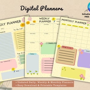 Canva Digital Planner Vorlage, Tagesplaner, Wochenplaner, Monatsplaner, bearbeitbarer Canva-Planer, druckbarer Planer, Canva-Vorlage