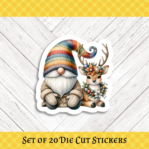 Festive Gnome Die Cut Stickers - Assorted Set of 20