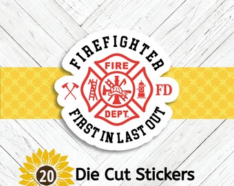 Firefighter FILO Die Cut Stickers Set of 20, Gift for Firefighter, Happy Mail, Crafting