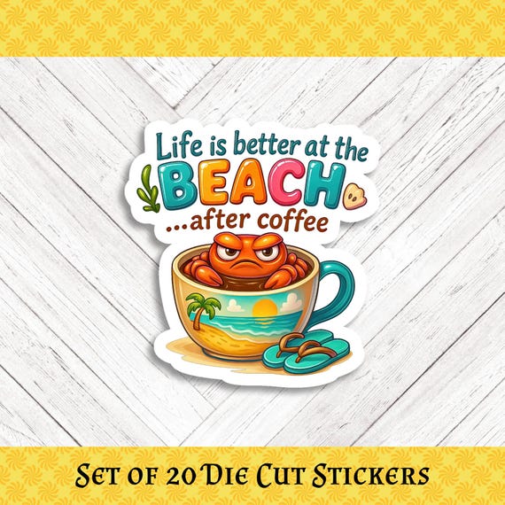 BEACH CRAB Die Cut Stickers: Crafting, Happy Mail & Scrapbooking - Set of 20
