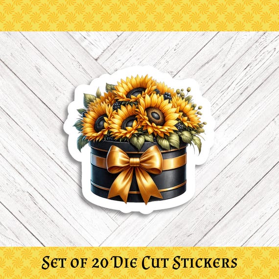 SUNFLOWER HAT BOX Die Cut Stickers: Crafting, Happy Mail & Scrapbooking - Set of 20