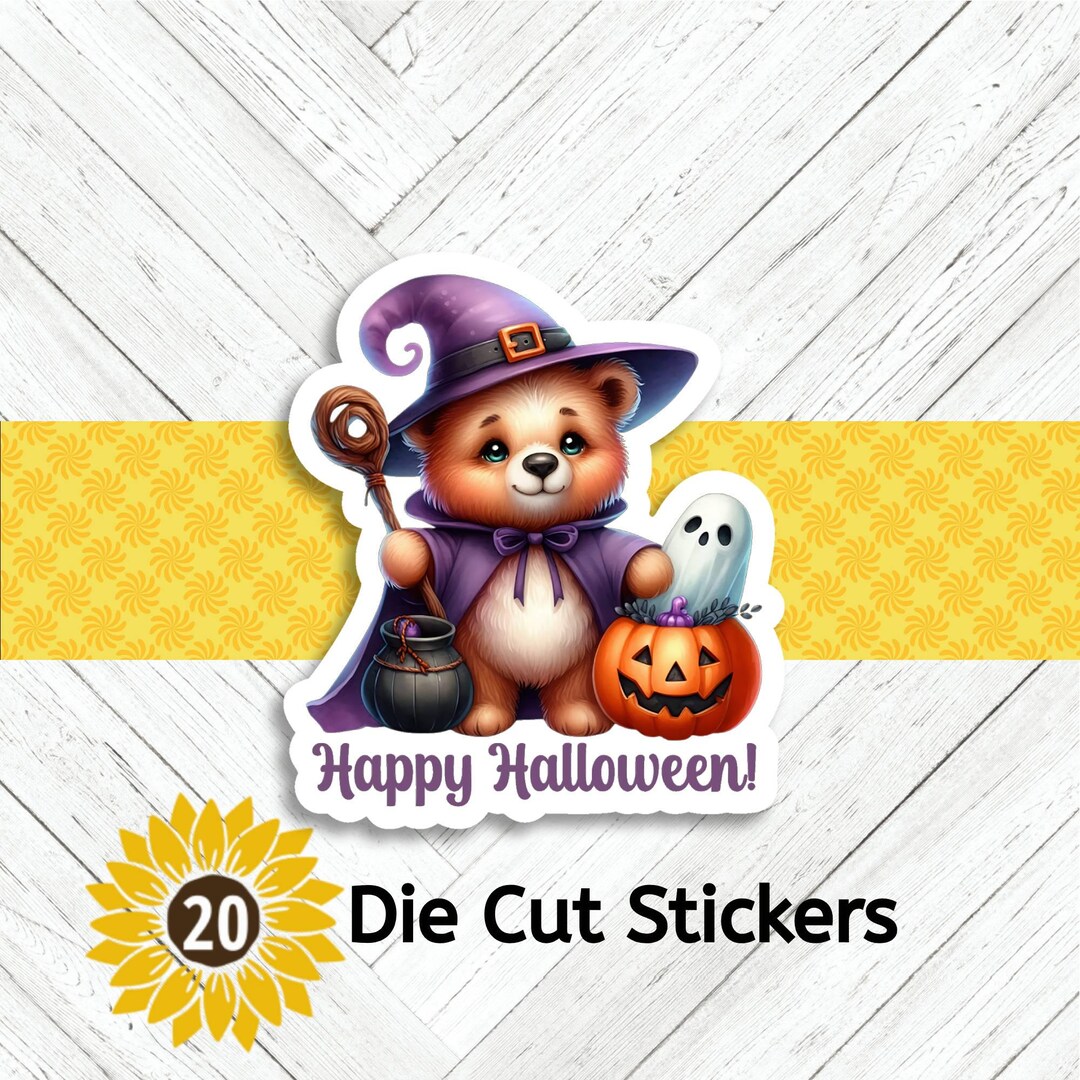 Happy Halloween Teddy Bear Die Cut Stickers - Set of 20 - Etsy
