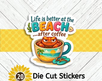 BEACH CRAB Die Cut Stickers - Set of 20