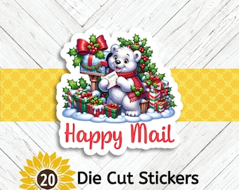 Winter Polar Bear Happy Mail Die Cut Stickers Set of 20