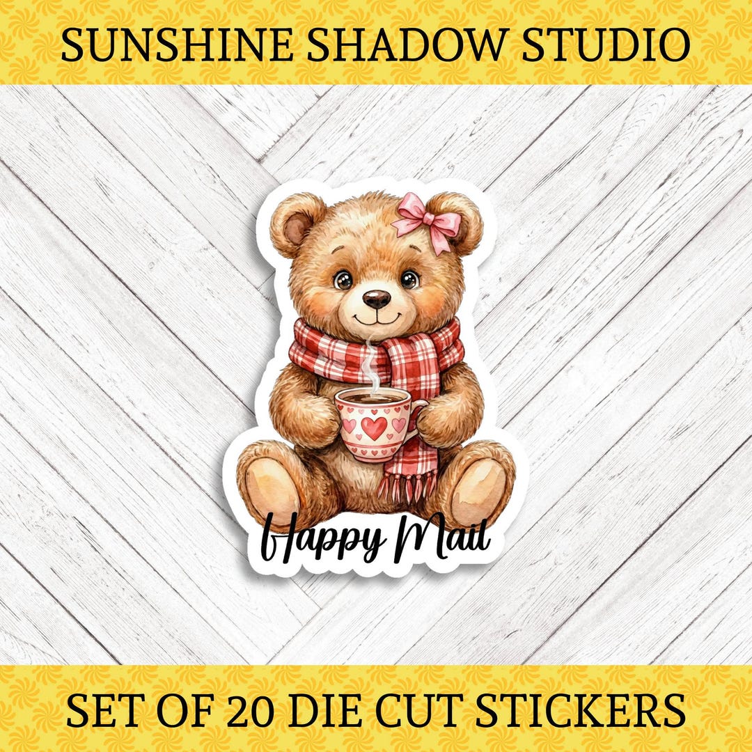 Preppy Teddy Bear Die Cut Stickers: Happy Mail - Set of 20 - Etsy