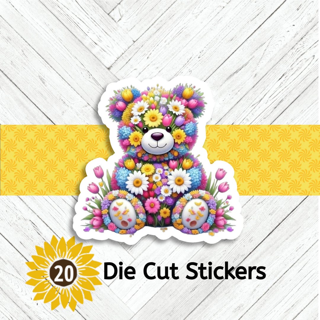 Floral Bear Die Cut Stickers (1 Design - Set of 20) - Etsy