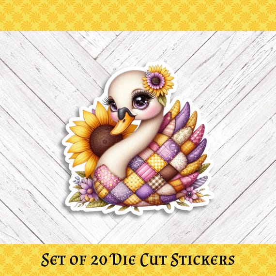 Patchwork Swan Die Cut Stickers - Assorted Set of 20
