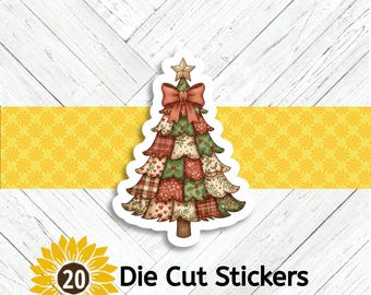 Patchwork Christmas Tree Die Cut Stickers - Set of 20