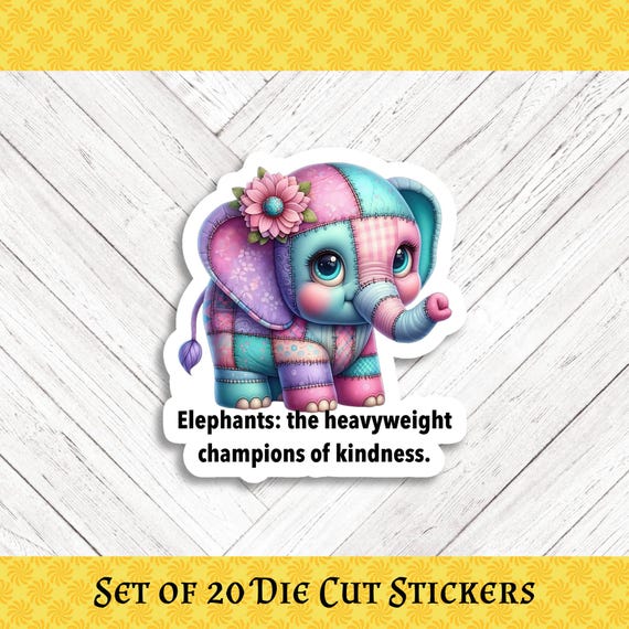 Elephant Kindness Die Cut Happy Mail and  Stickers - Set of 20
