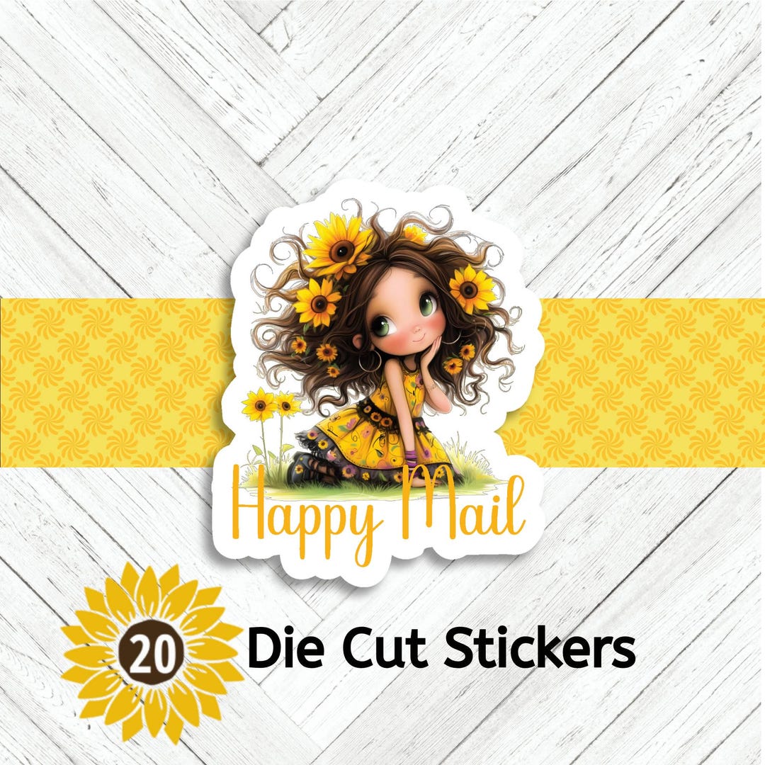 Sunflower Girl Die Cut Stickers: Happy Mail Scrapbooking - Set of 20 - Etsy