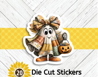Rustic Patchwork Ghost Die Cut Stickers - Set of 20