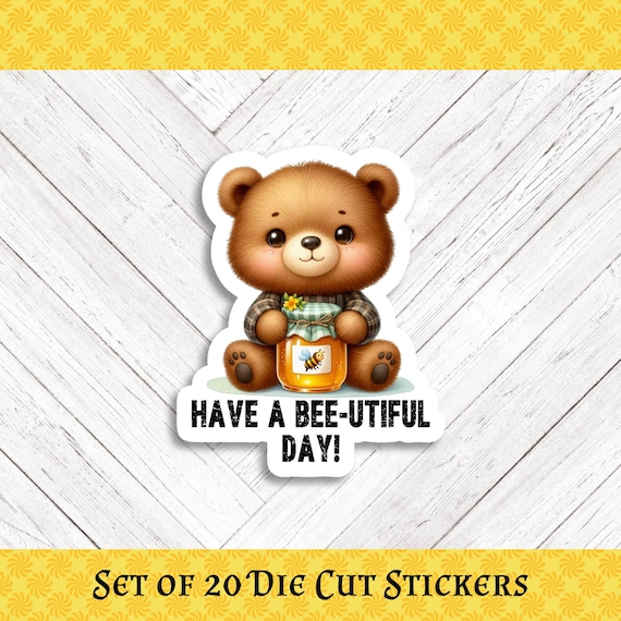 Bee Bear Die Cut Stickers - Set of 20