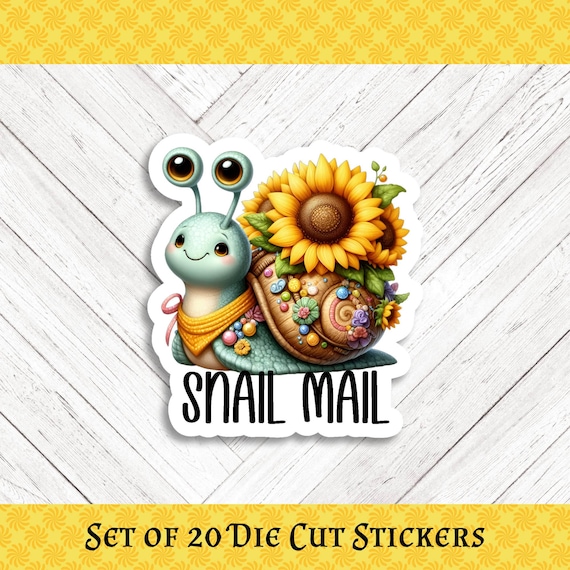 Assorted Sunflower Snail Mail Die Cut Stickers: Happy Mail - Set of 20