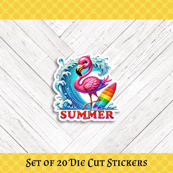 FLAMINGO SUMMER Die Cut Stickers: Crafting, Happy Mail & Scrapbooking - Set of 20