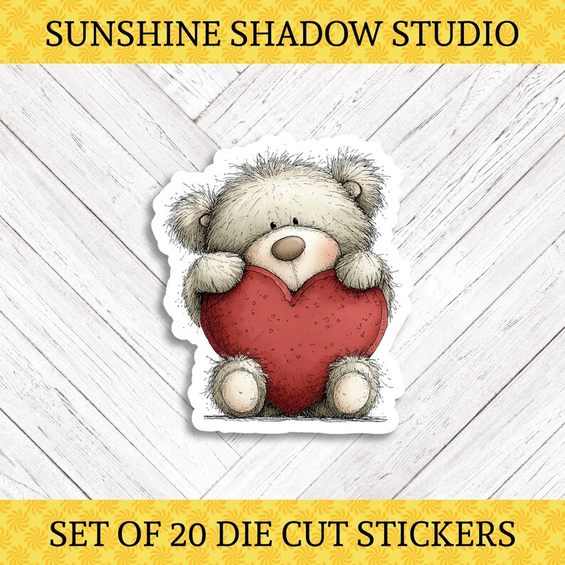 Whimsical Valentine's Day Bear Die Cut Stickers (1 Design - Set of 20 ...