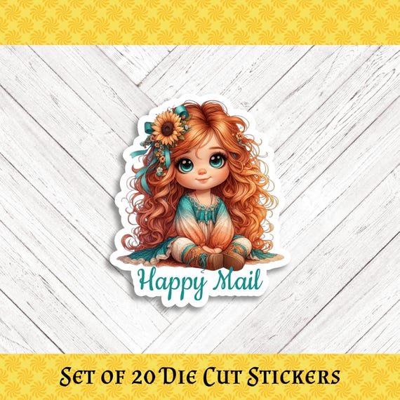 Assorted Boho Girls Happy Mail Die Cut Stickers - Set of 20