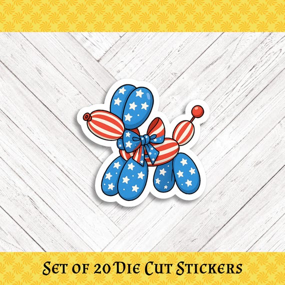 PATRIOTIC BALLOON ANIMAL Die Cut Stickers: Crafting, Happy Mail & Scrapbooking - Set of 20