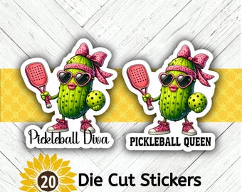 Pickleball Diva/Queen Die Cut Stickers: Crafting, Happy Mail & Scrapbooking - Set of 20