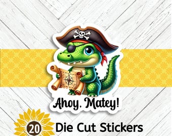 Ahoy, Matey Alligator Pirate Die Cut Stickers - Set of 20