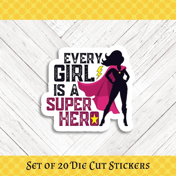 Distressed Superhero Girl Die Cut Stickers - Set of 20