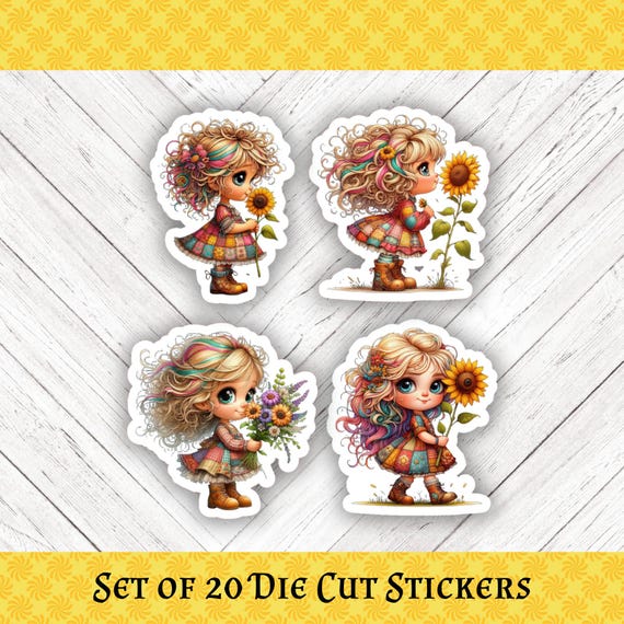 SUNFLOWER GIRLS Die Cut Stickers: Crafting, Happy Mail & Scrapbooking - Set of 20