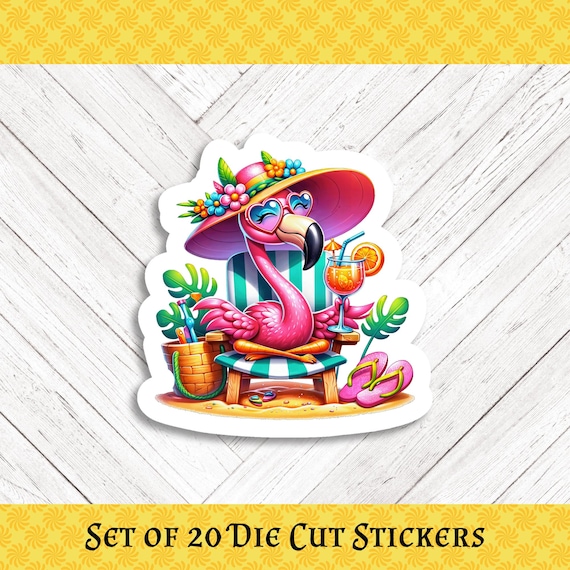 SUNBATHER FLAMINGO Die Cut Stickers: Crafting, Happy Mail & Scrapbooking - Set of 20
