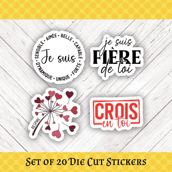 FRENCH PHRASES Die Cut Stickers: Crafting, Happy Mail & Scrapbooking - Assorted Set of 20