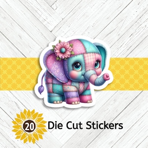 Colorful Patchwork Elephant Die Cut Stickers Set of 20,