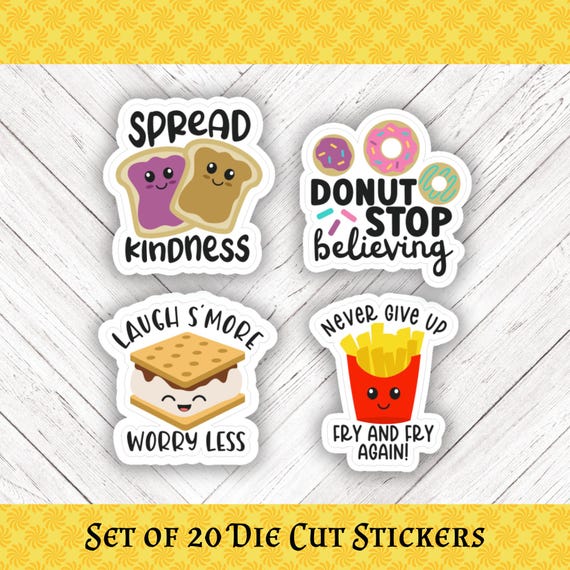 Encouraging Food Pun Die Cut Stickers - Set of 20