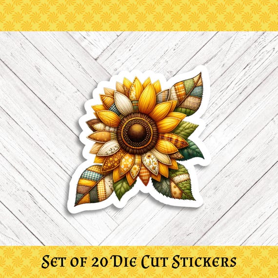Patchwork Sunflower Die Cut Stickers: Crafting, Happy Mail & Scrapbooking - Set of 20