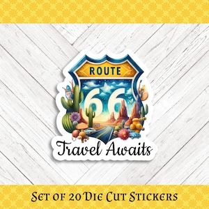Route 66 Die Cut Stickers - Set of 20 - for Crafters, Teachers, Happy Mail, and More! - Set of 20