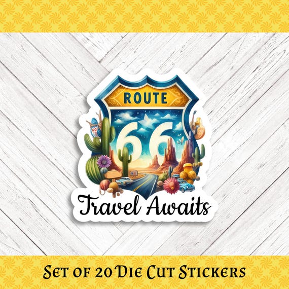 ROUTE 66 Die Cut Stickers: Crafting, Happy Mail & Scrapbooking - Set of 20