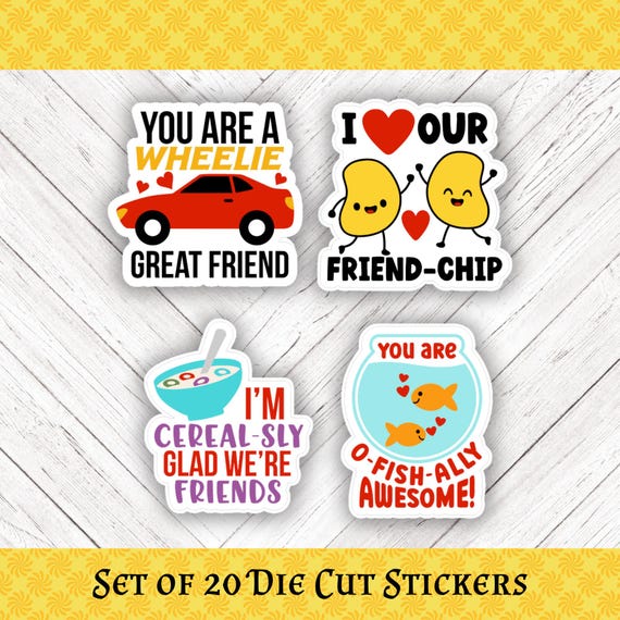Friend Puns Die Cut Stickers: Craft & Happy Mail - Assorted Set of 20