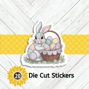 Patchwork Easter Bunny Die Cut Stickers - Set of 20