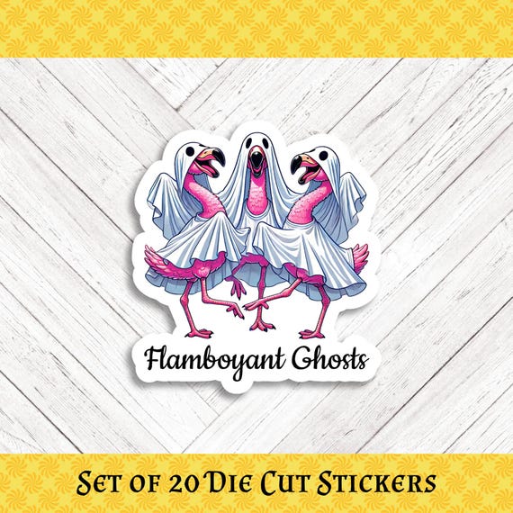 Flamingo Ghost Halloween Die Cut Stickers: Crafting and Happy Mail - Set of 20