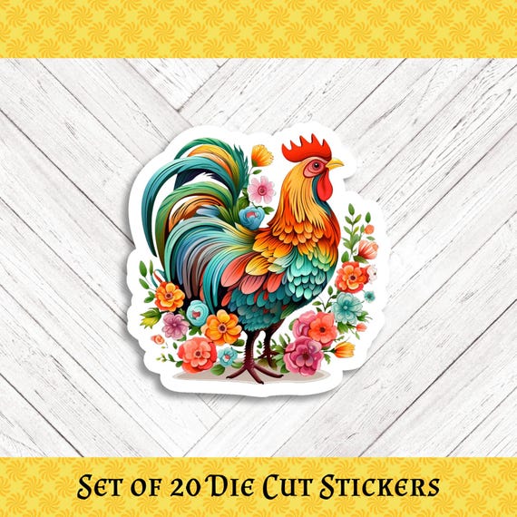Colorful Rooster Die Cut Stickers - Set of 20