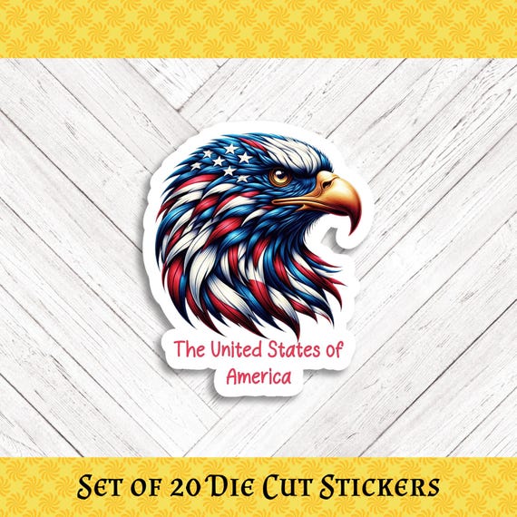 USA Eagle Die Cut Stickers - Patriotic Envelope Seals (20 pc)