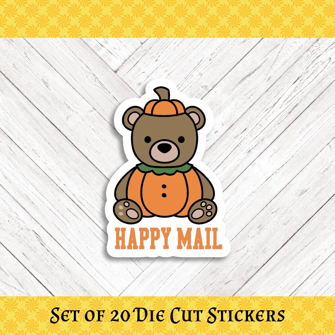 Pumpkin Teddy Bear Die Cut Stickers: Happy Mail - Set of 20 - Etsy
