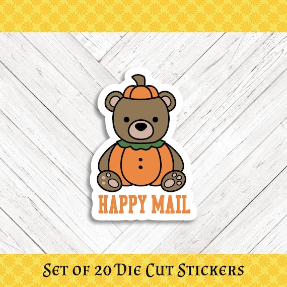 Pumpkin Teddy Bear Die Cut Stickers: Happy Mail - Set of 20