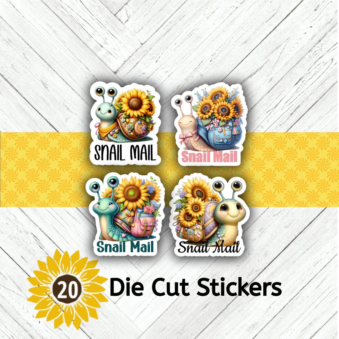 Sunflower Snail Mail Die Cut Stickers: Happy Mail - Set of 20 - Etsy