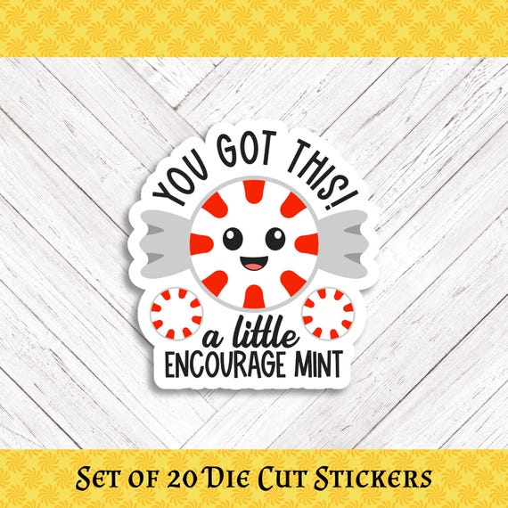 Mint Encouragement Die Cut Stickers: Uplifting Puns, Happy Mail - Set of 20
