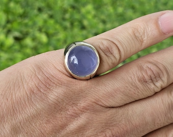 Statement piece! 14k White Gold Ring With Domed Cabochon Purple Chalcedony.