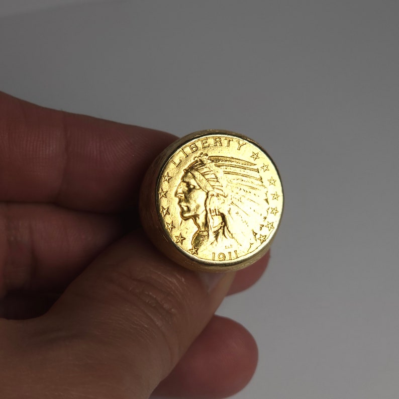 Stunning Men's Coin Ring Featuring a US 5 Dollar Gold Coin With Flush ...
