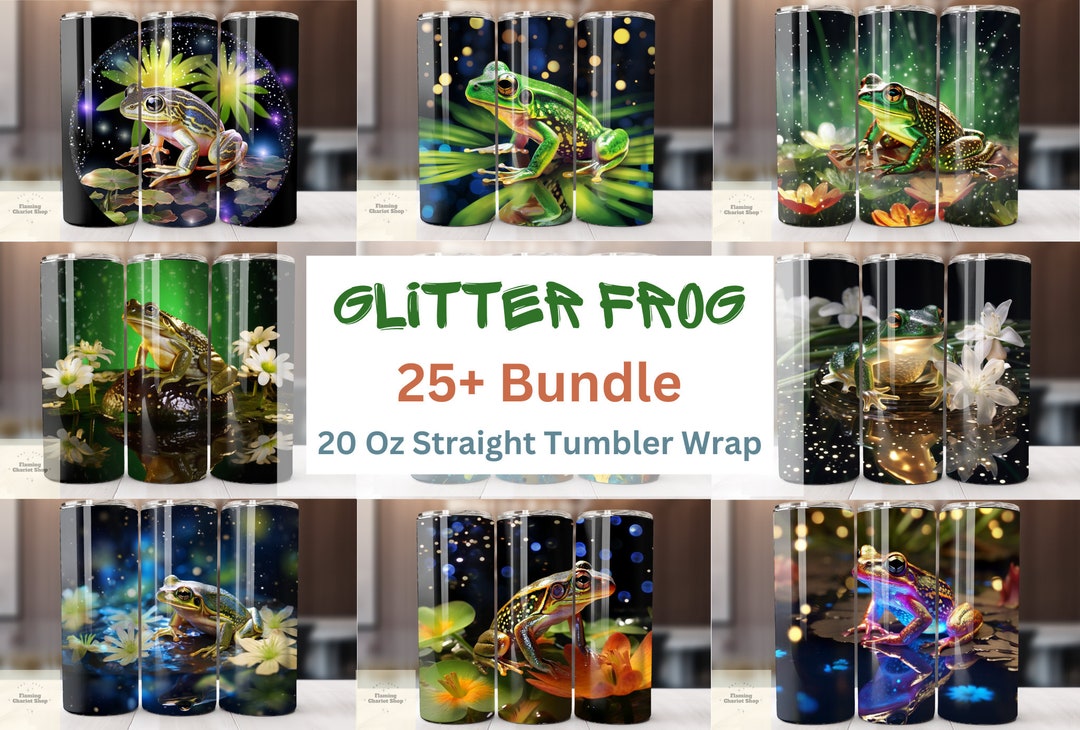25 Glitter Frog Tumbler Wrap PNG Bundle, Frog Sublimation Design, 20oz ...
