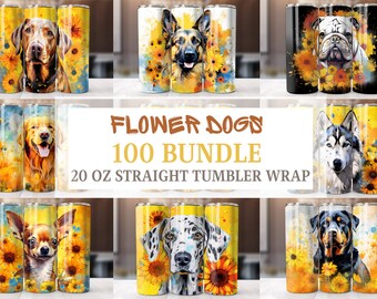 100+ hond en paard 20oz skinny bekerverpakking PNG-bundel | Sublimatieontwerpen voor huisdierenliefhebbers | Rechte beker digitale download