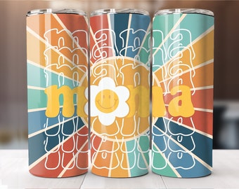 Retro Mama Daisy 20oz Skinny-Straight Tumbler PNG Sublimation Design, Daisy Mama wrap, Digital Download, Mama Gift