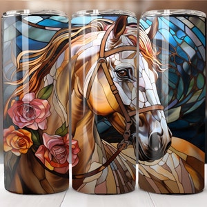 Horse Stained Glass Window 20 Oz Straight Tumbler Sublimation Design, Straight Tumbler Wrap PNG, Animal Lover, Instant Digital Download