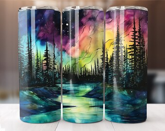 Alcoholinkt Northern Lights 20oz sublimatiebekerontwerp, Galaxy straight-skinny bekeromslag, png, sublimatieontwerp, png, cadeau voor haar