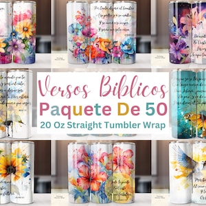 Pacote de 50 desenhos de sublimação para vasos 20 onças | Envolturas Cristãs com Citas Bíblicas | Inspiração, Fé e Motivação em PNG
